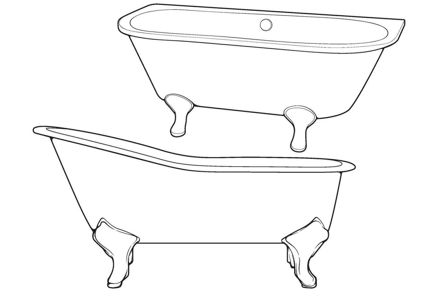 Hand-drawn outline bathtub, simple styles outline vector. Simple doodle sketch style. Vector illustration.