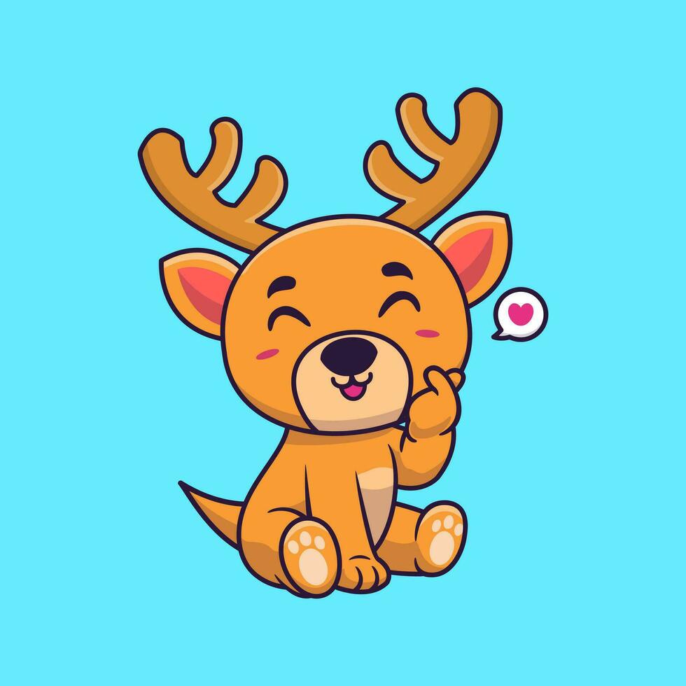 Cute deer with love sign hand cartoon vector icon illustration .animal nature concept isolated
