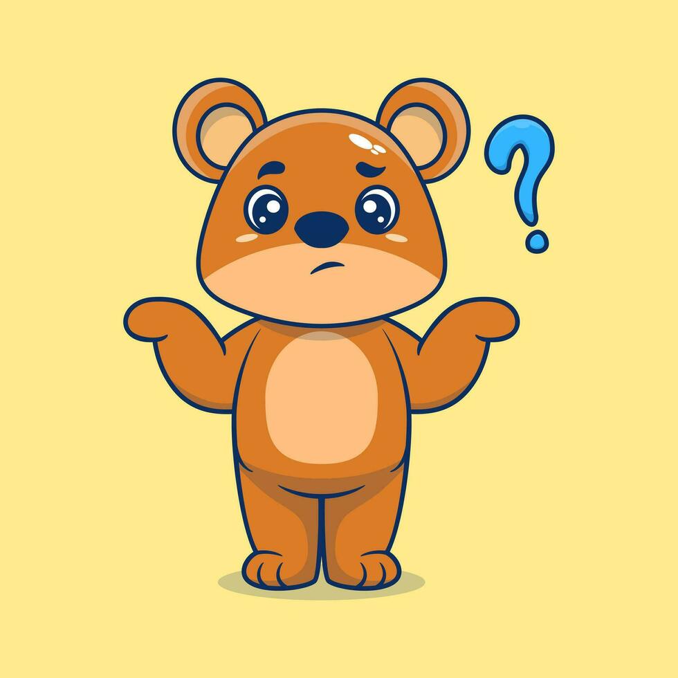 Cute teddy bear confused cartoon vector icon illustration