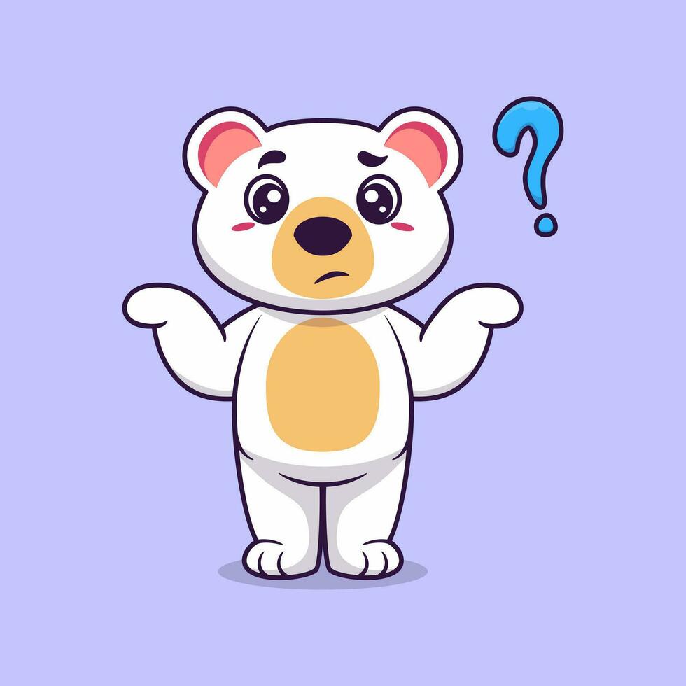 Cute white bear confused cartoon vector icon illustration