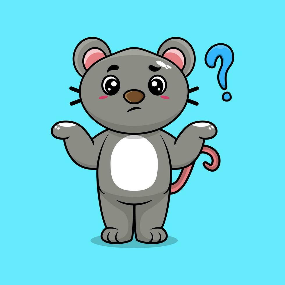 Cute mouse confused cartoon vector icon illustration
