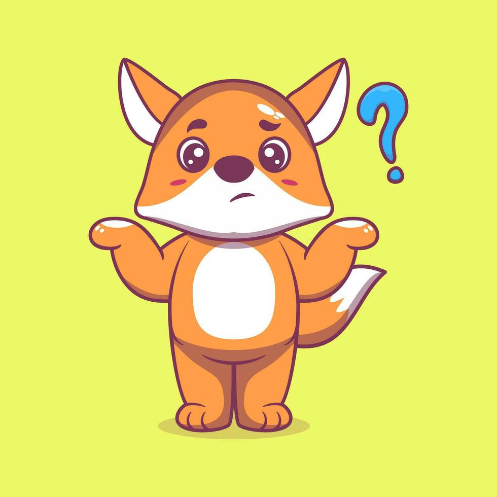 Cute fox confused cartoon vector icon illustration