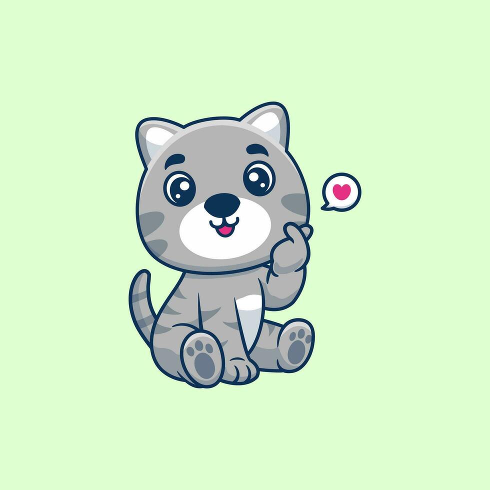 Cute cat with love sign hand cartoon vector icon illustration .animal nature concept isolated