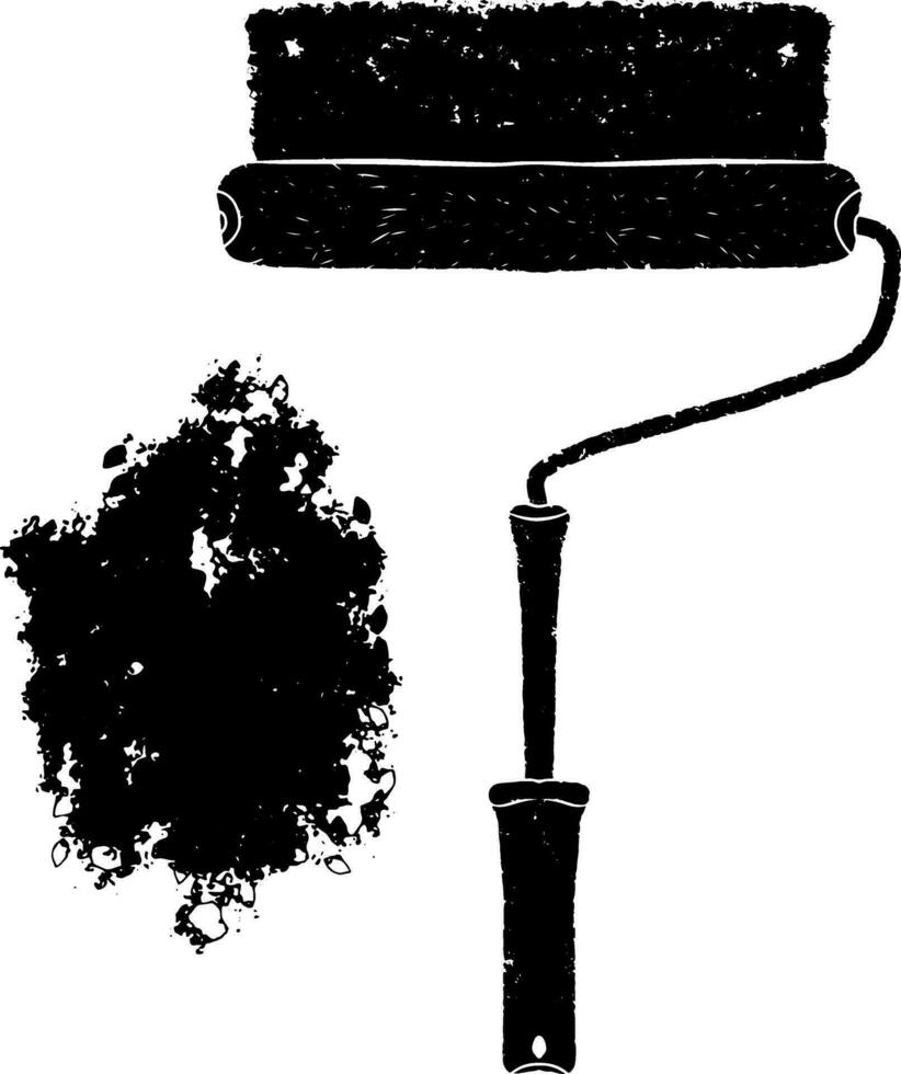 a black and white drawing of a paint roller and a brush vector