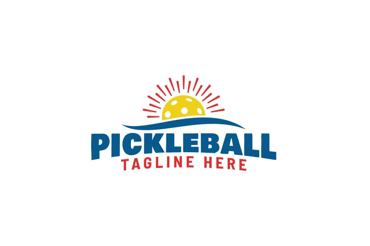 pickleball logo con un combinación de un pelota, sol, y horizonte línea para pickleball club, torneo, capacitación, etc. vector