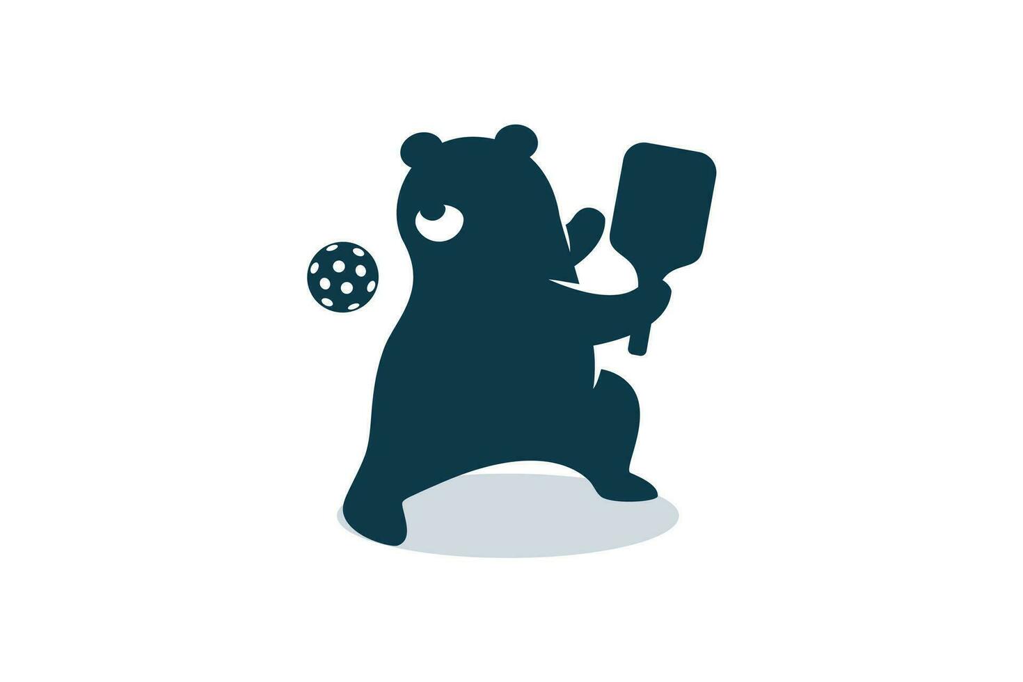 un linda dibujos animados oso es jugando pickleball con adorable pose. pickleball mascota para logo, bandera, volantes, etc. vector