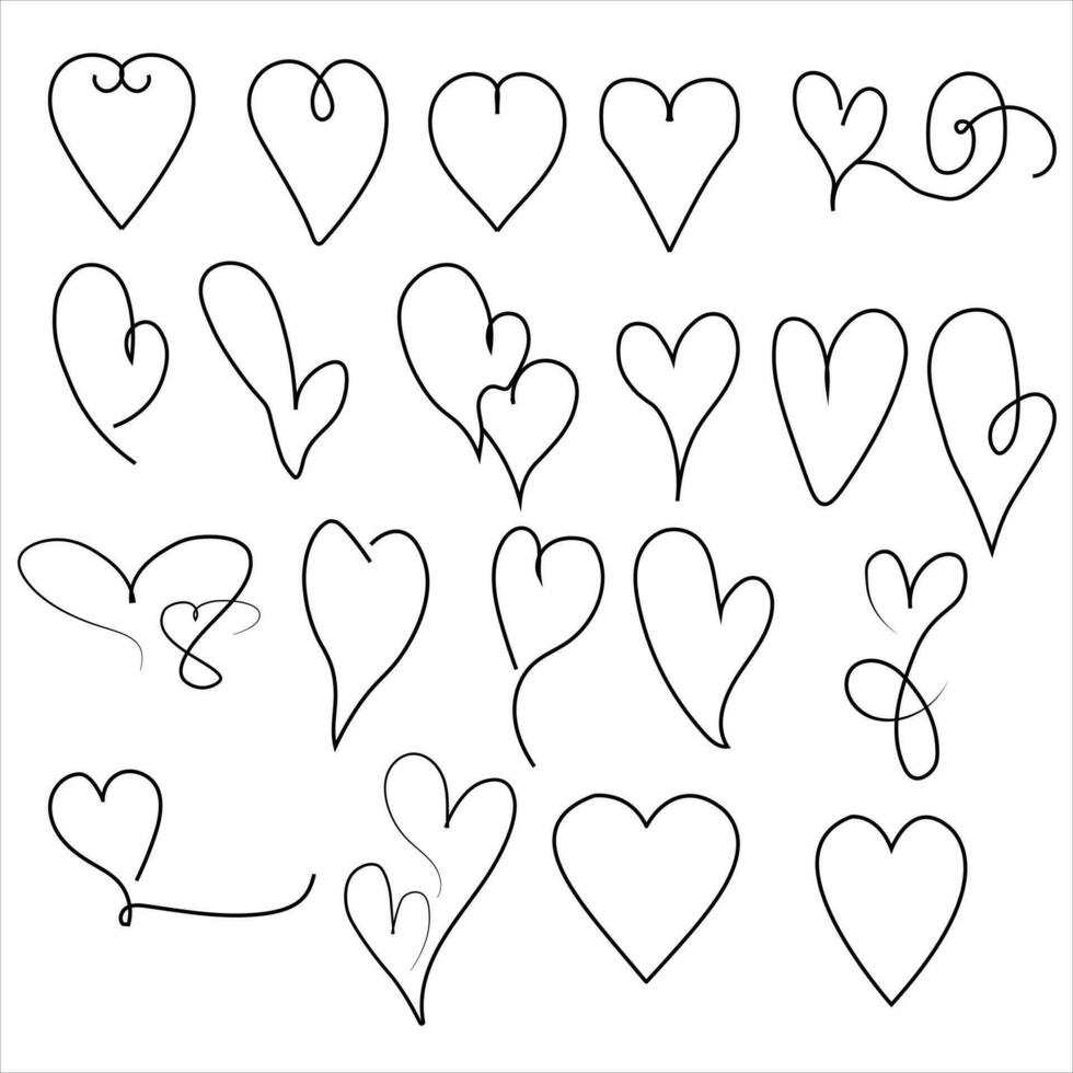 Heart icons, concept of love isolated on white Hand drawn doodle heart vector