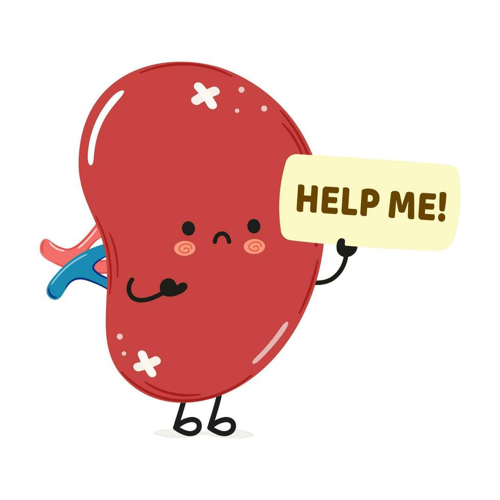 Cute sad sick Spleen organ asks for help character. Vector hand drawn cartoon kawaii character illustration icon. Isolated on white background. Suffering unhealthy Spleen organ character concept