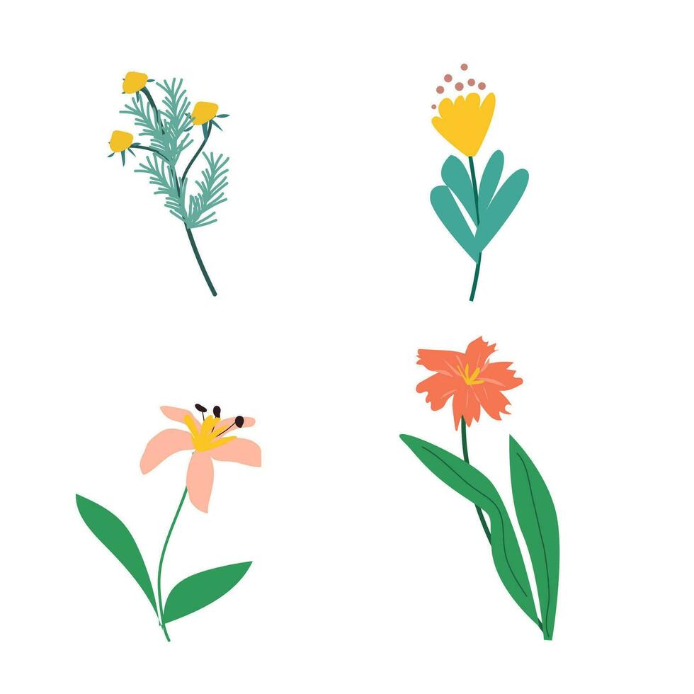 un conjunto de íconos jardín y salvaje flores vector