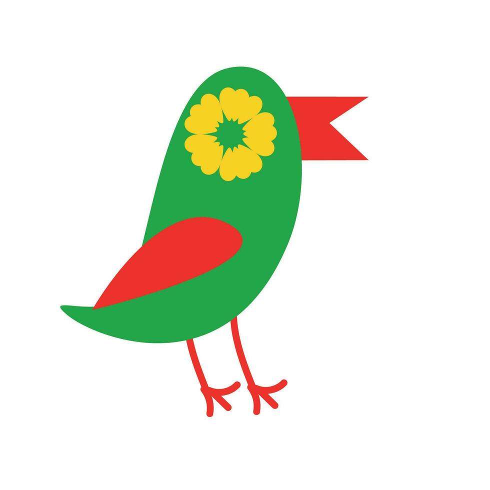 linda verde pájaro loro en mexicano folklore estilo vector