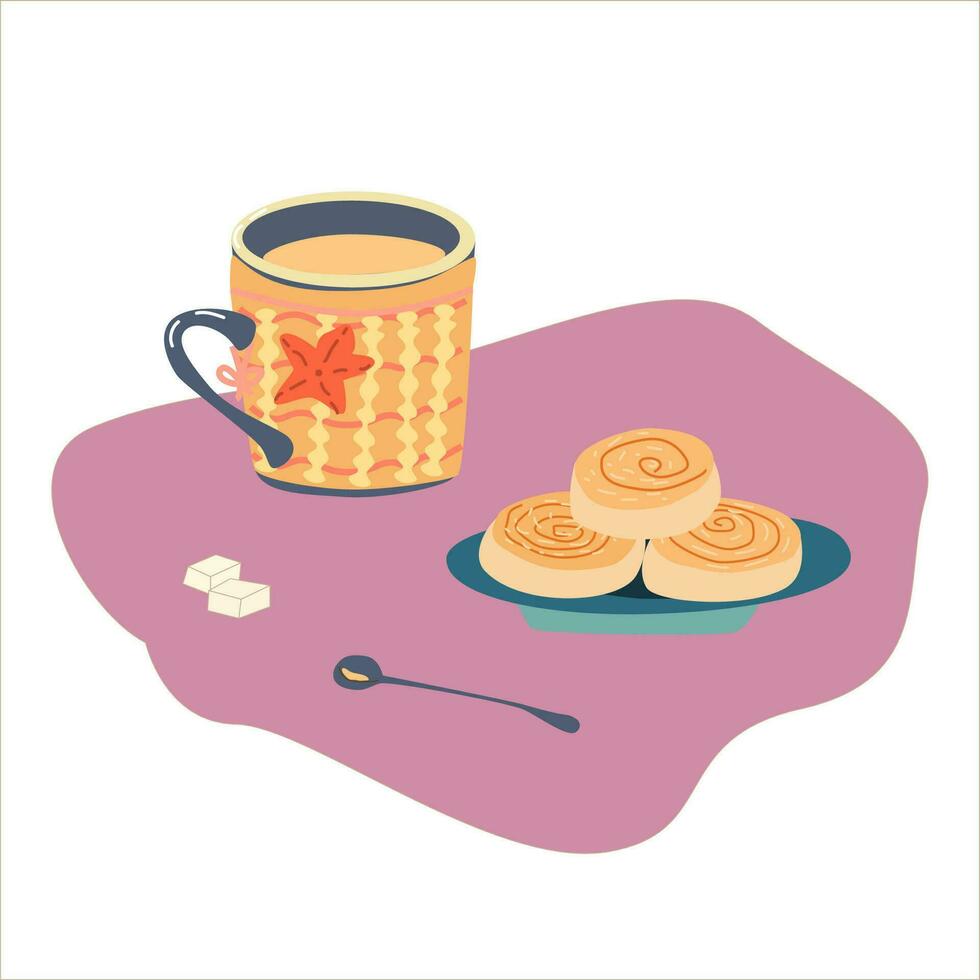 vector illustration with a mug of coffee, cinnamon