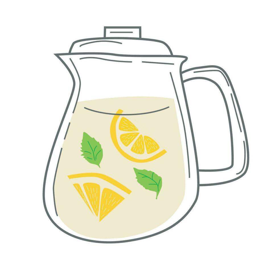 jarra de hecho en casa bebida con limón y menta vector