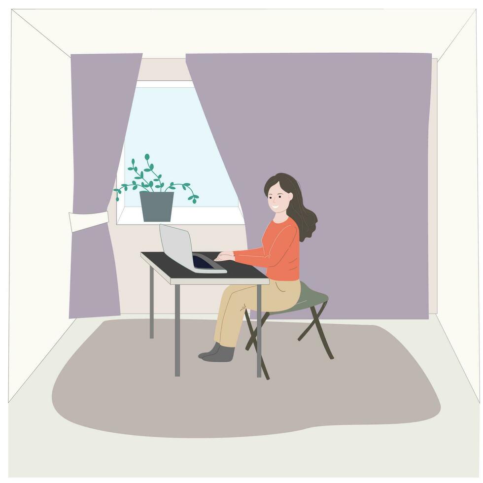 female freelancer workes at home in a environment vector