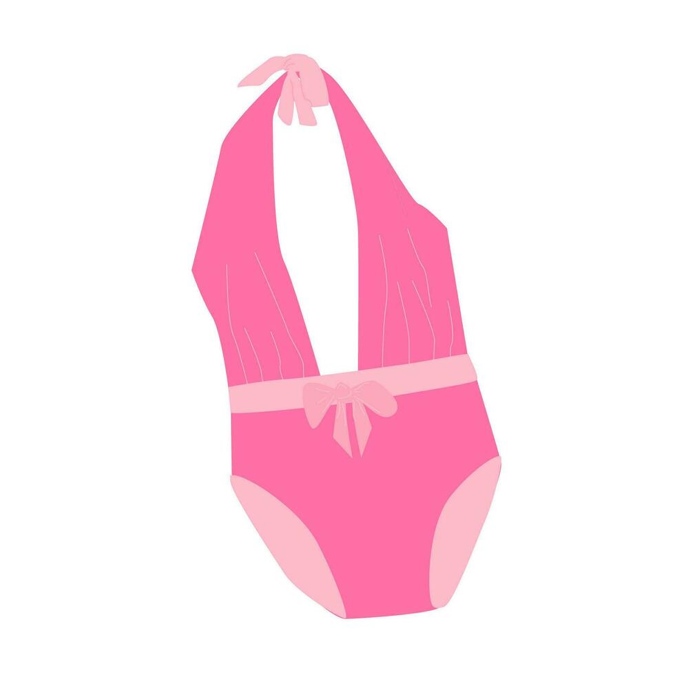 monolithic flat pink swimsuit with ties and bows vector