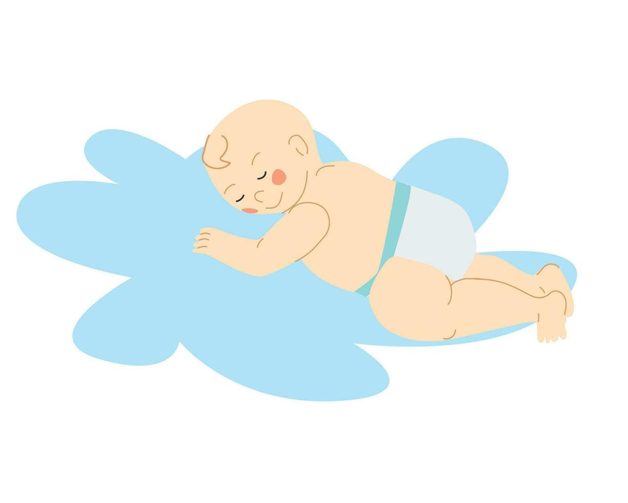 dormido bebé en un plano estilo, en azul traje vector