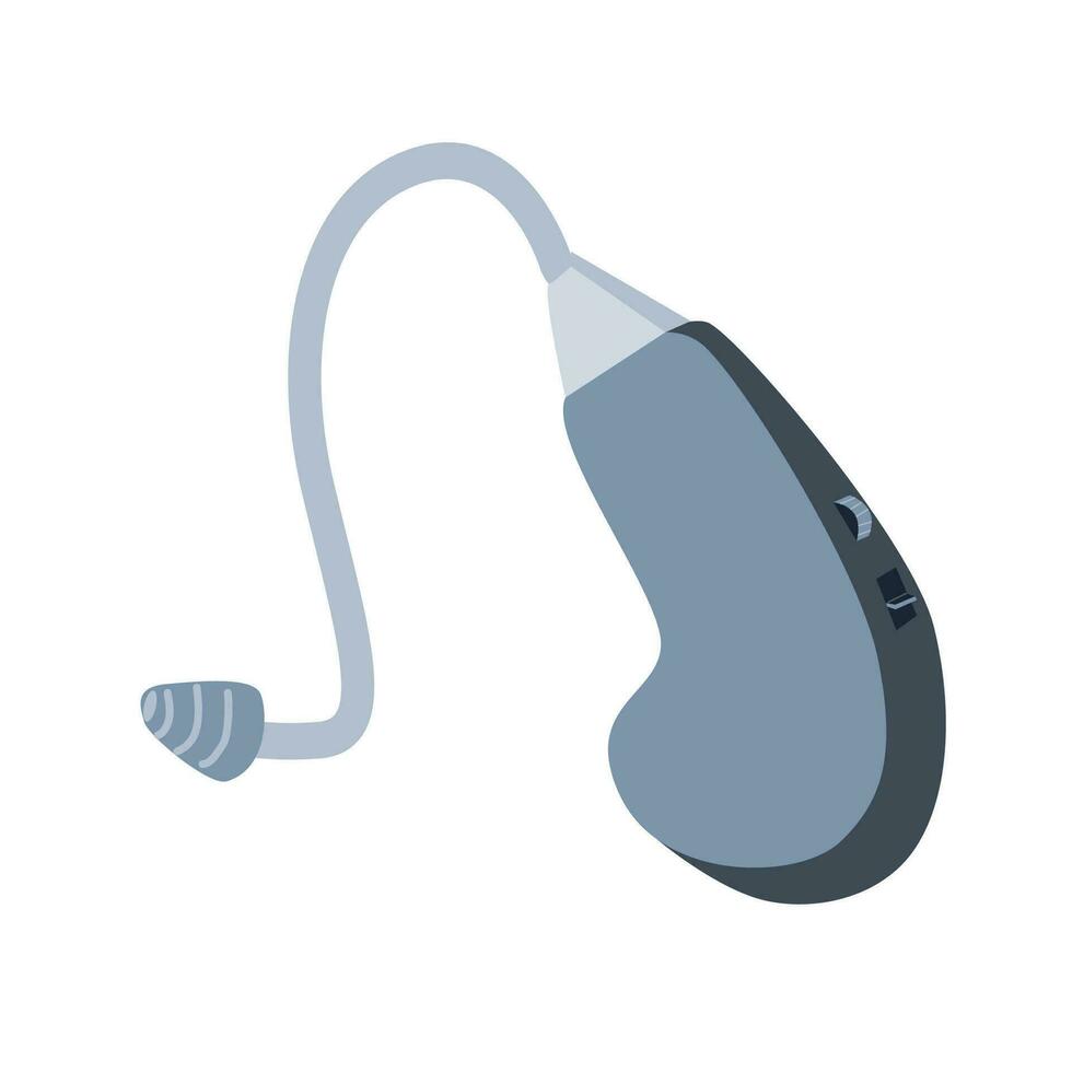 isolated flat hearing aid icon - digital hearing restoration device. Vector illustration - colourful.