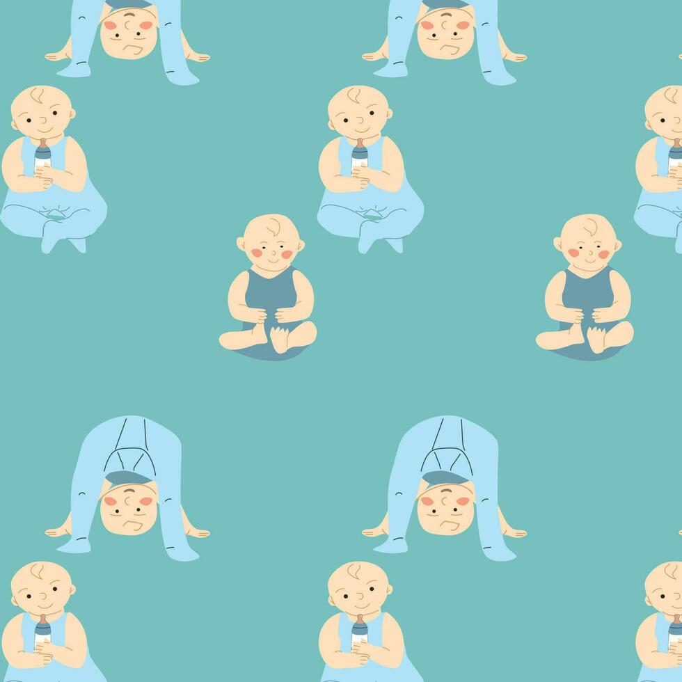 cute baby pattern with small boys of playing vector