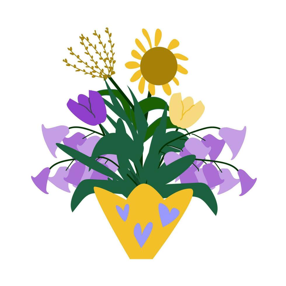 ilustración de un florero y ramo de flores de flores silvestres vector