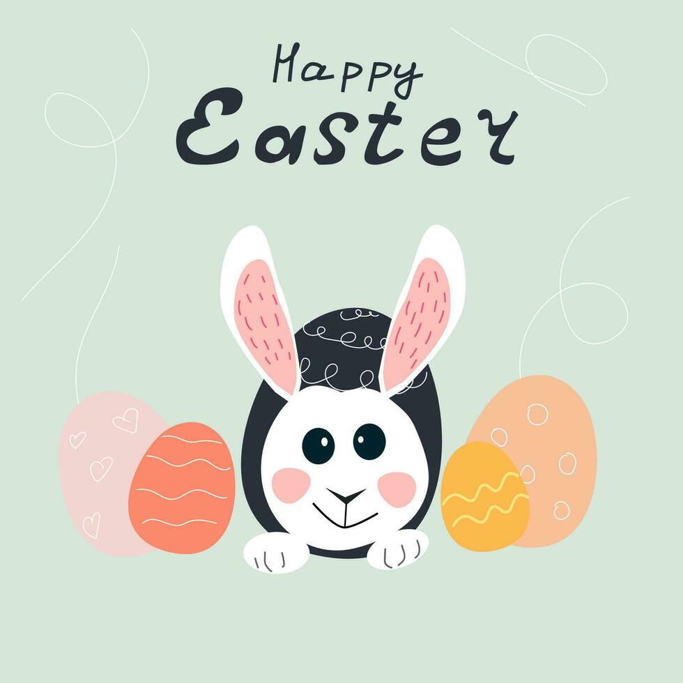 Vector Illustration of Happy Easter with Rabbit