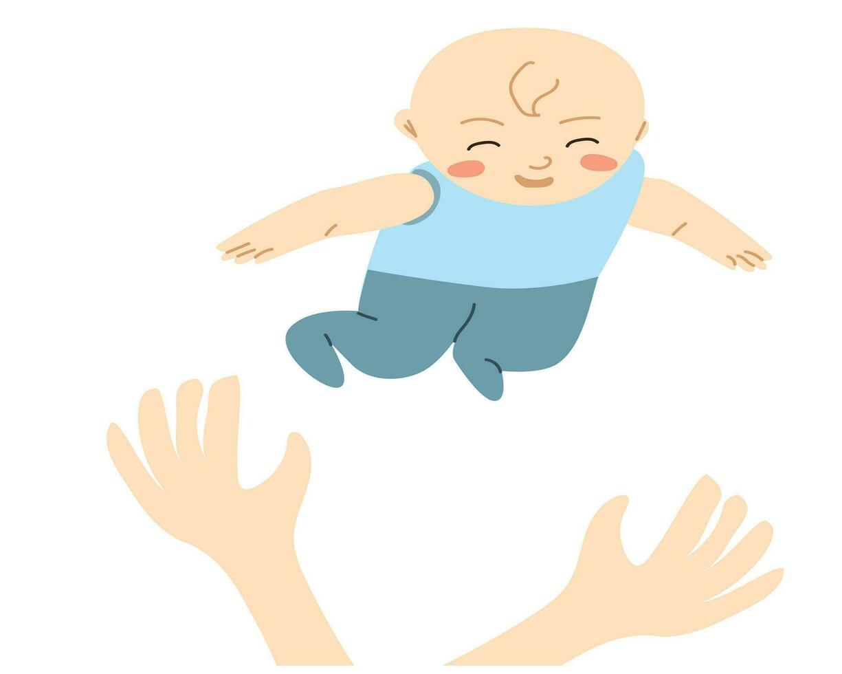 little boy playing, dad throws the boy upstairs vector