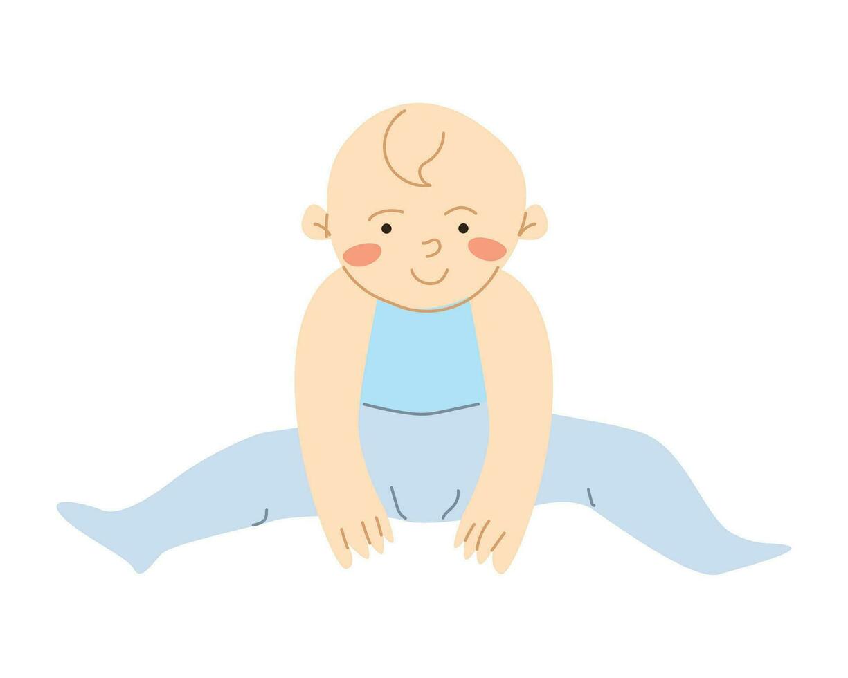 Cartoon little boy sitting on the twine vector