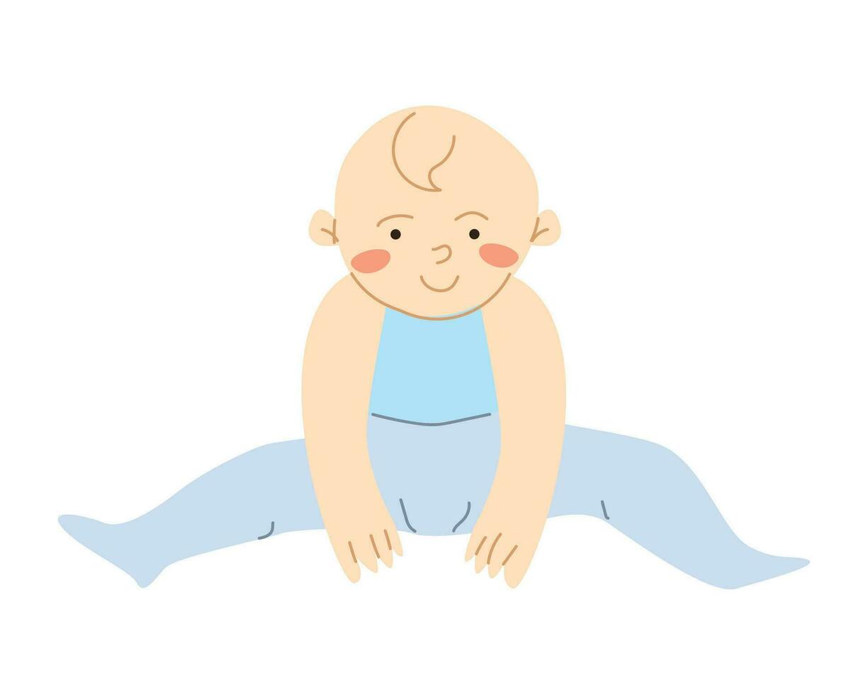 Cartoon little boy sitting on the twine vector