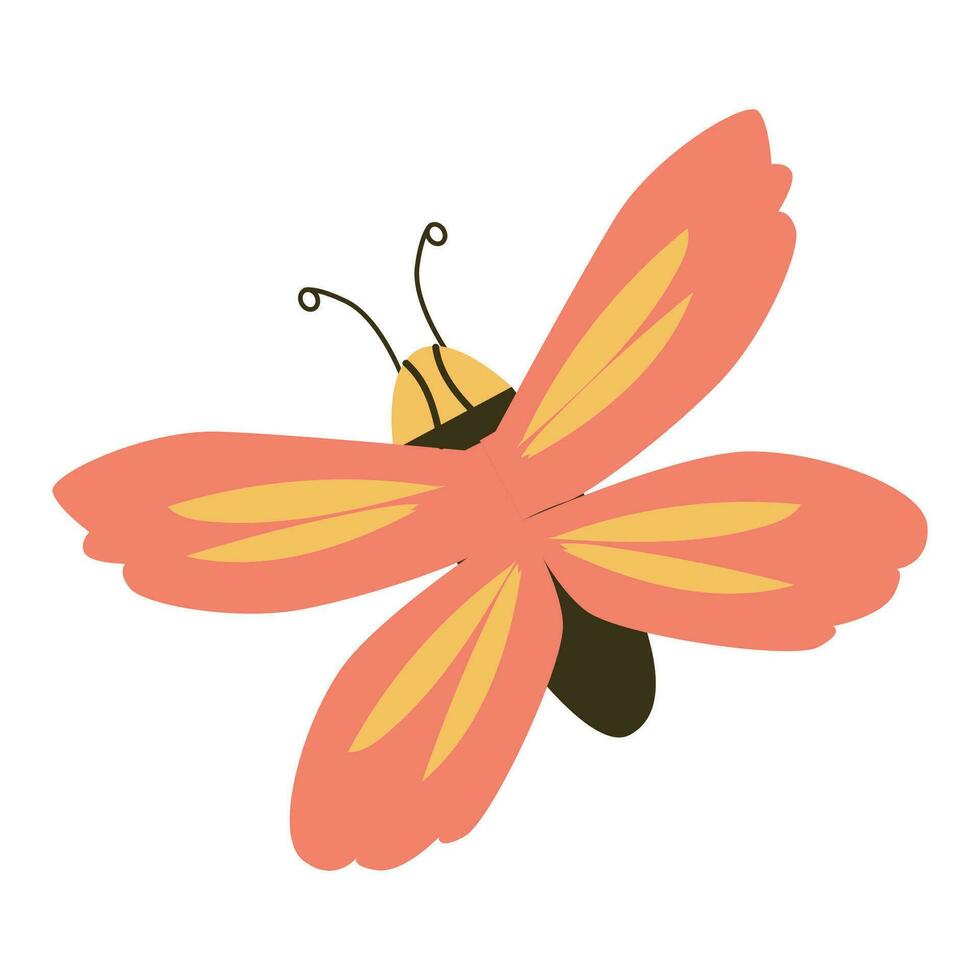 linda mariposa con rosado alas en un dibujos animados estilo vector