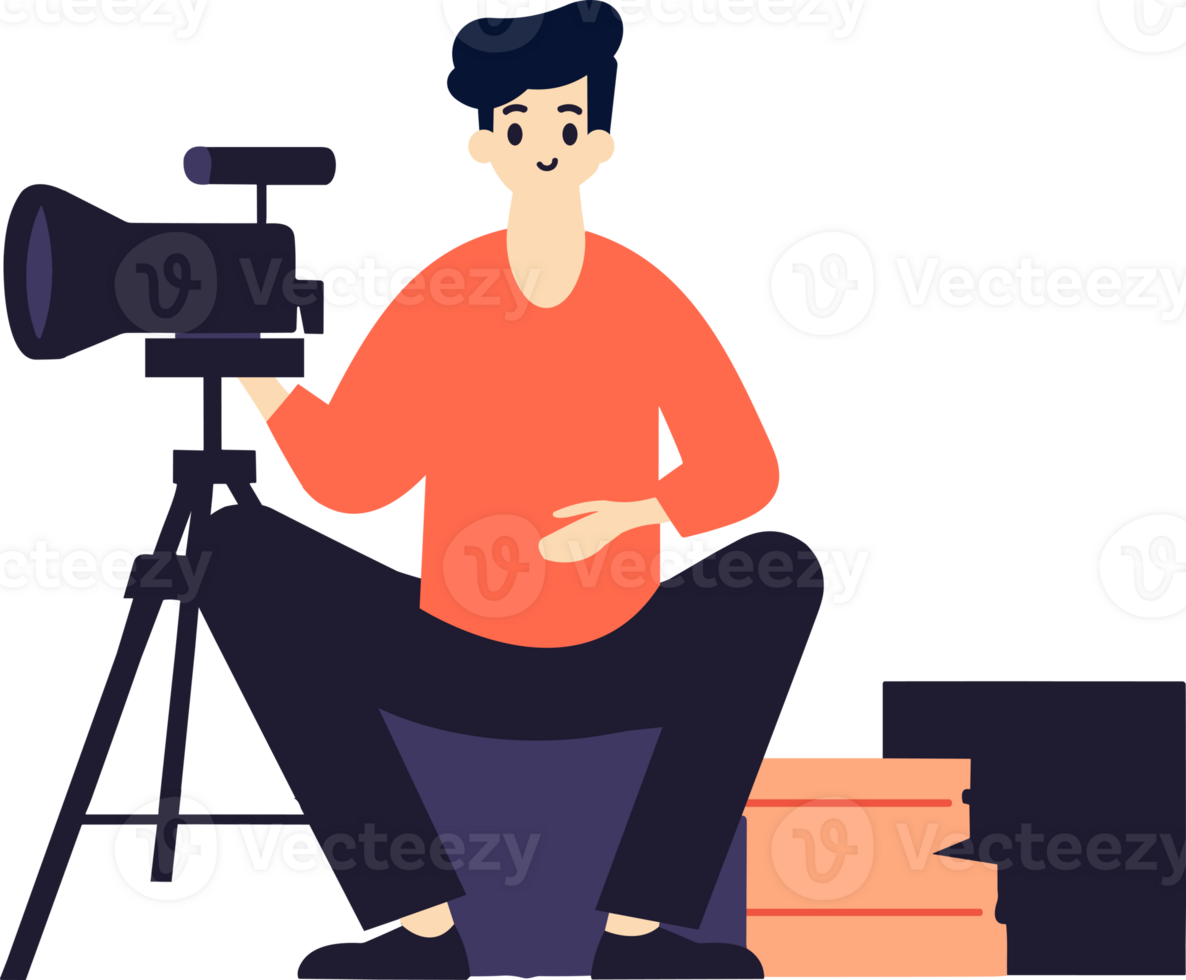 Hand Drawn male reporter character in flat style png