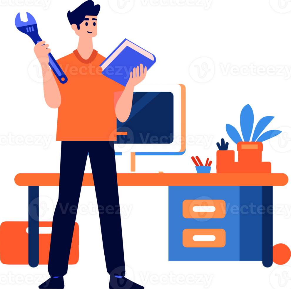 Hand Drawn Engineer or architect in office in flat style png
