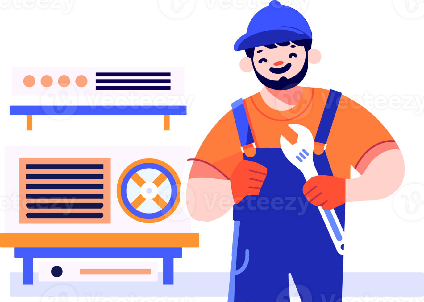 Hand Drawn Air conditioner repair technician in flat style png