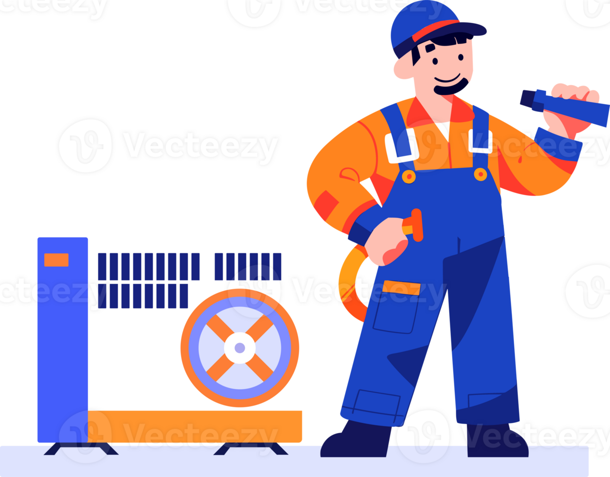 Hand Drawn Air conditioner repair technician in flat style png
