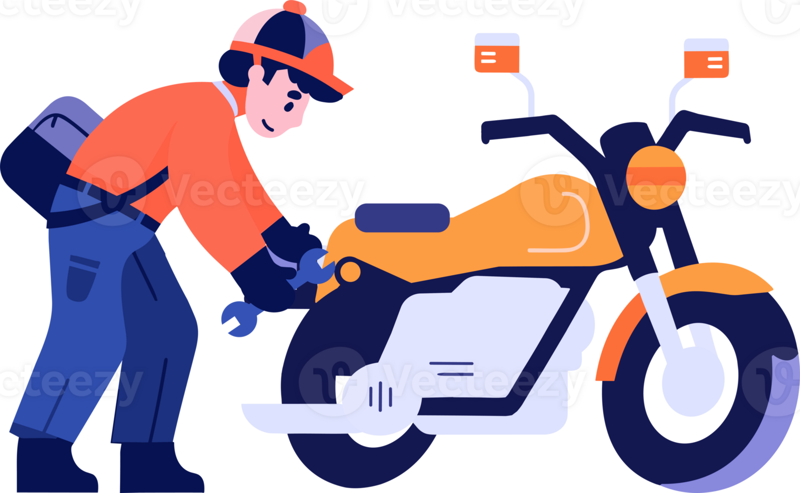 Hand Drawn Motorcycle mechanic in flat style png