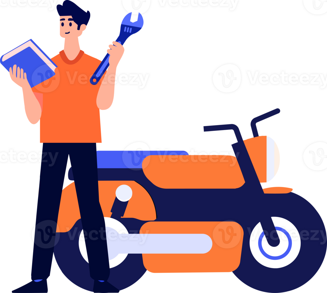 Hand Drawn Motorcycle mechanic in flat style png