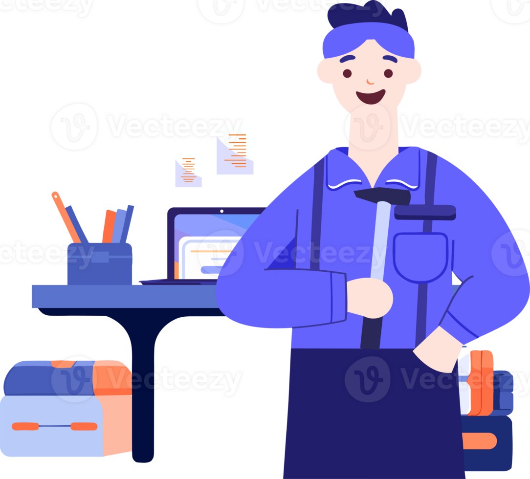 Hand Drawn Engineer or architect in office in flat style png