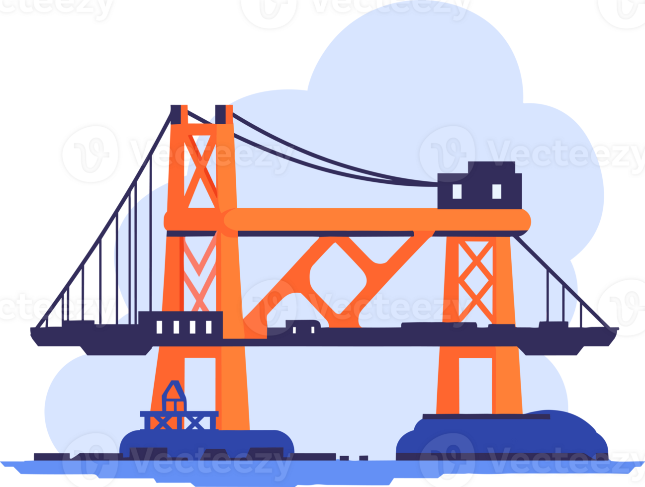 Hand Drawn Bridge with crane under construction in flat style png
