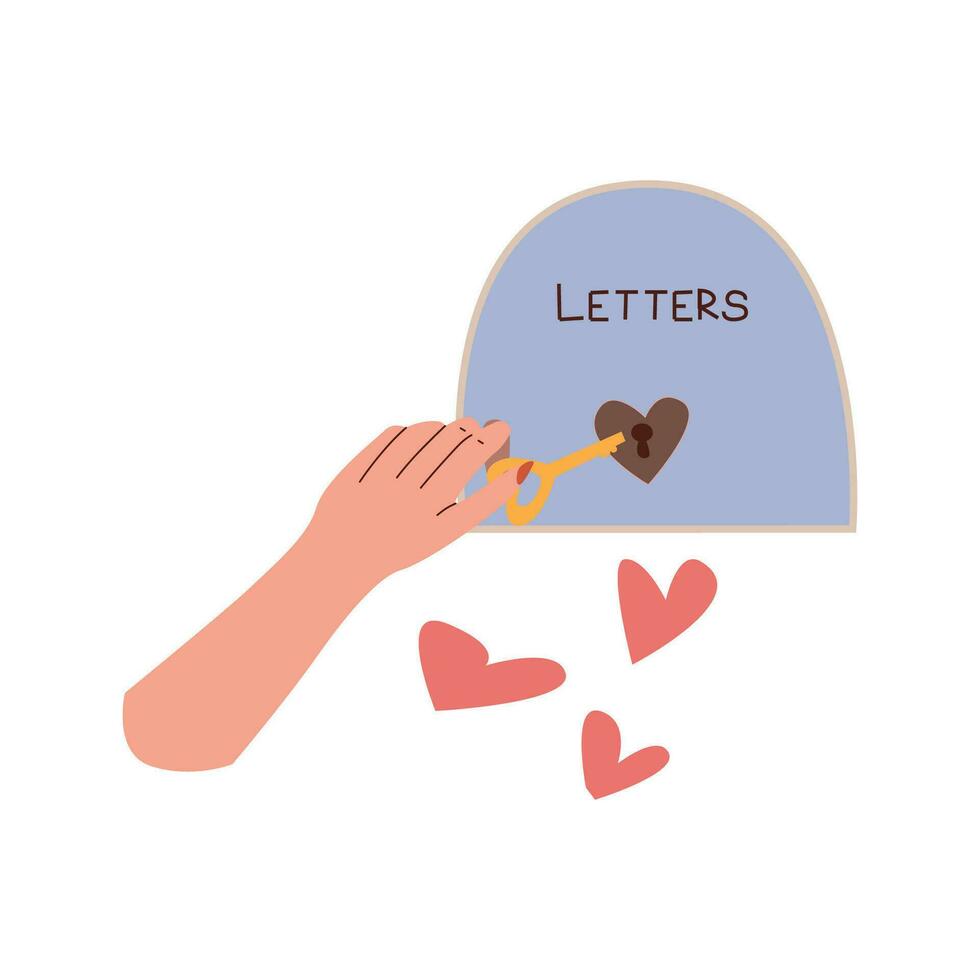 hand holding the key and mailbox and hearths vector