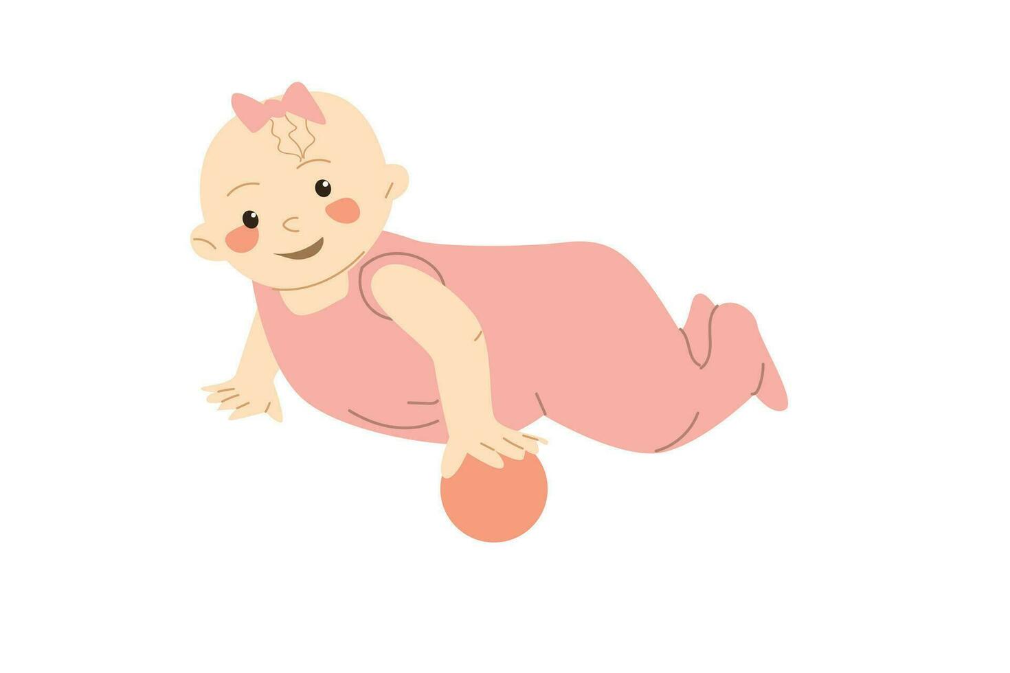 cute baby girl in a pink jumsuit playing with ball vector