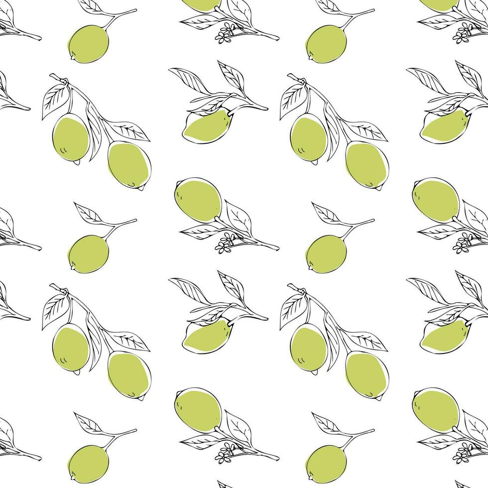 pattern with lemons and leaves, seamless texture vector