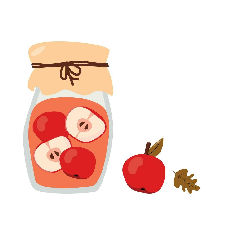 homemade fresh ripe apple compote cartoon vector illustration.