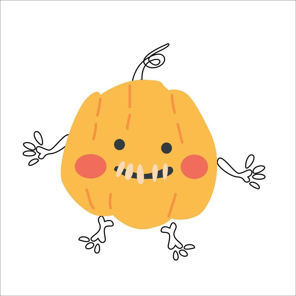 cute pumpkin character in skeleton costume vector