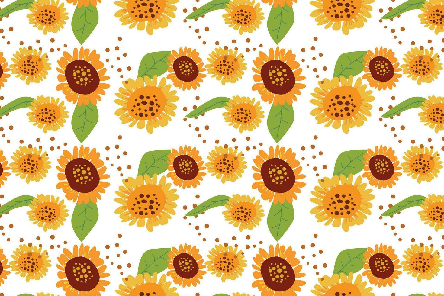 seamless pattern with sunflowers and seeds, leaves vector