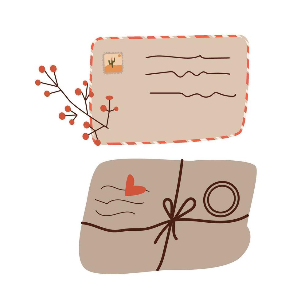 postcard with a stamp and a parcel with a heart vector