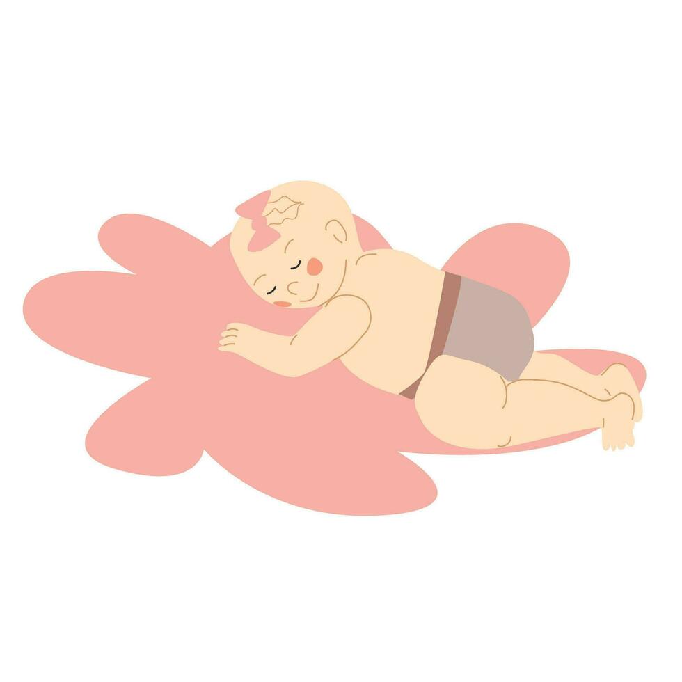 linda bebé niña dormir en rosado almohada vector