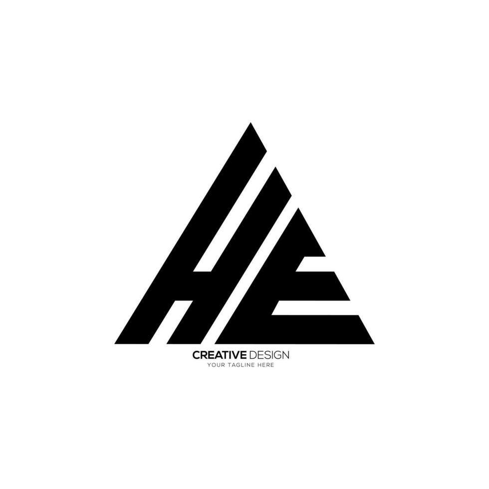 Triangle letter He or Eh modern shape with flat abstract monogram typography logo vector