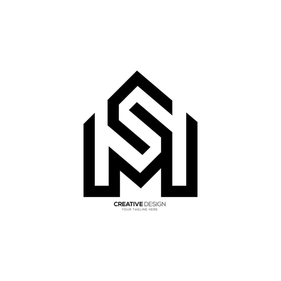 Line art creative letter s m w unique shape elegant typography alphabet monogram logo vector