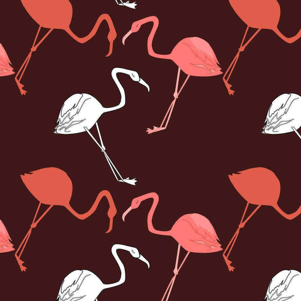 pattern of flamingos in a style of hand drawn vector