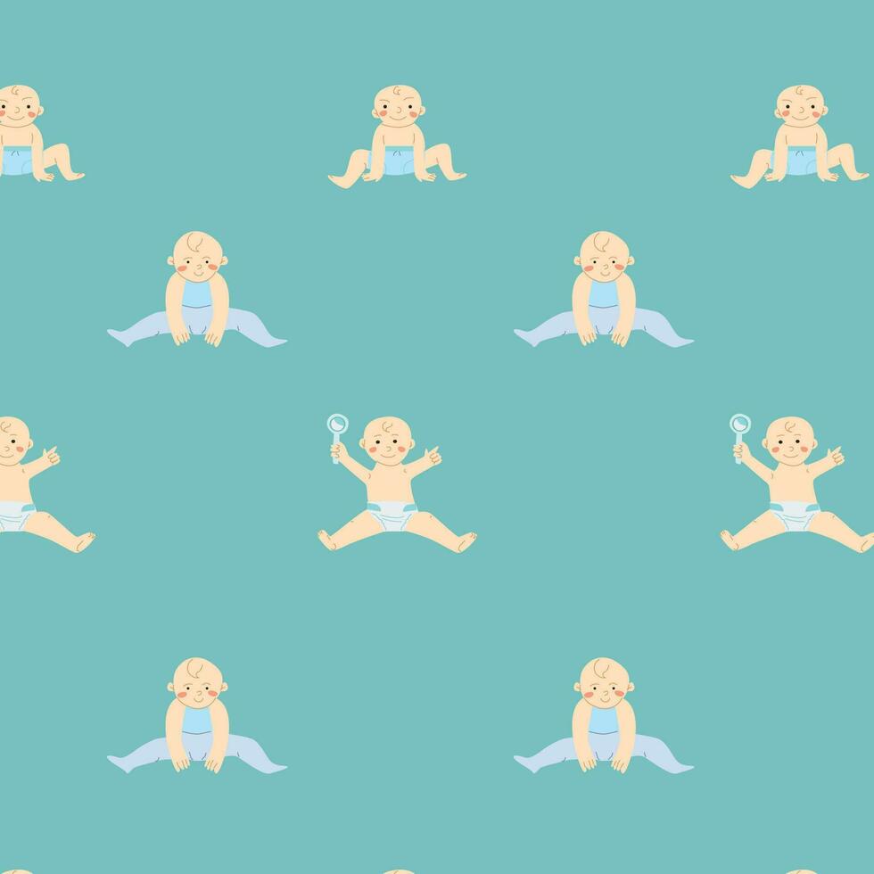 seamless pattern with small toddlers in flat style vector