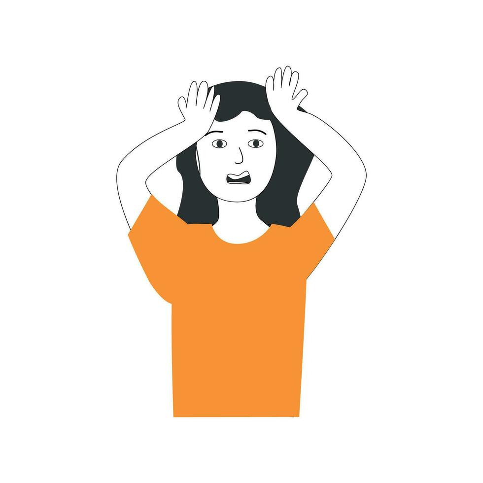 Headache, a woman having headache, migraine. Flat vector