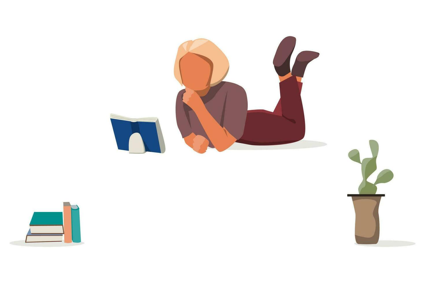 blonde girl or woman lying reading a book vector