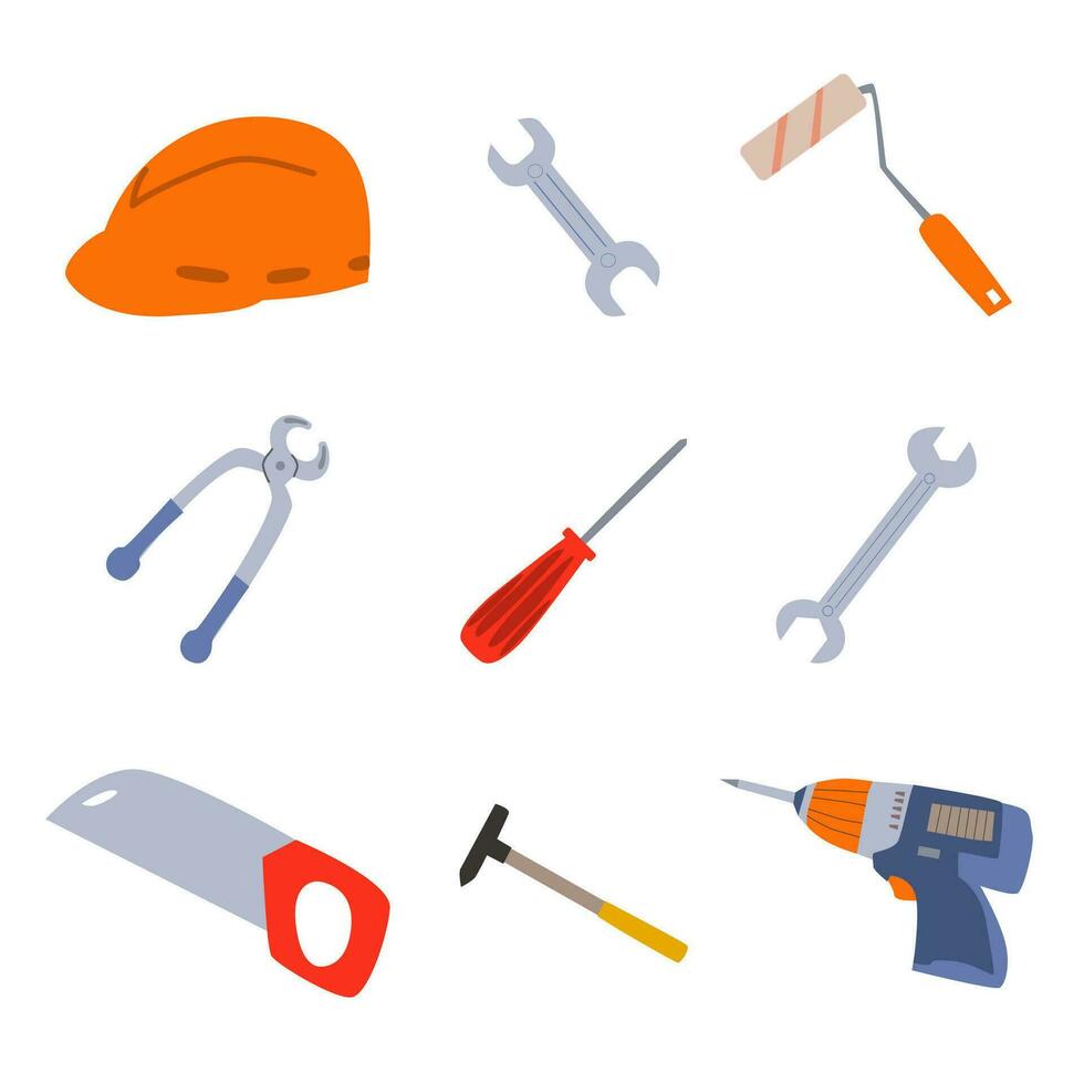 un conjunto de herramientas para reparar y construcción vector